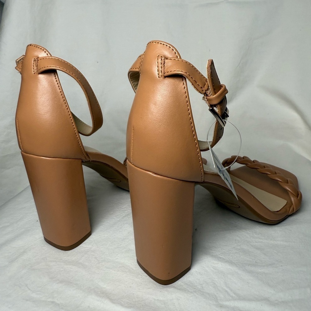 Nine West Allha 3 Braided Strap Chunky Heels in Macaroon Tan 6.5 - Picture 10 of 13